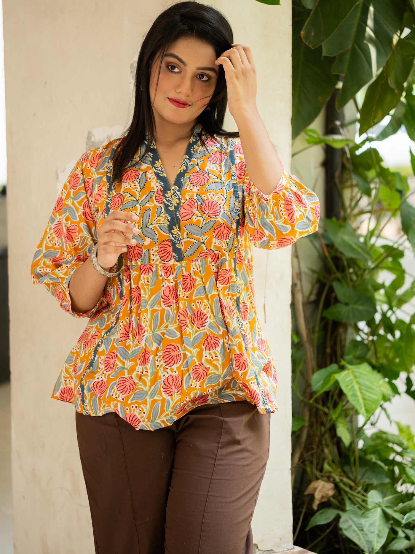 Yellow floral printed top