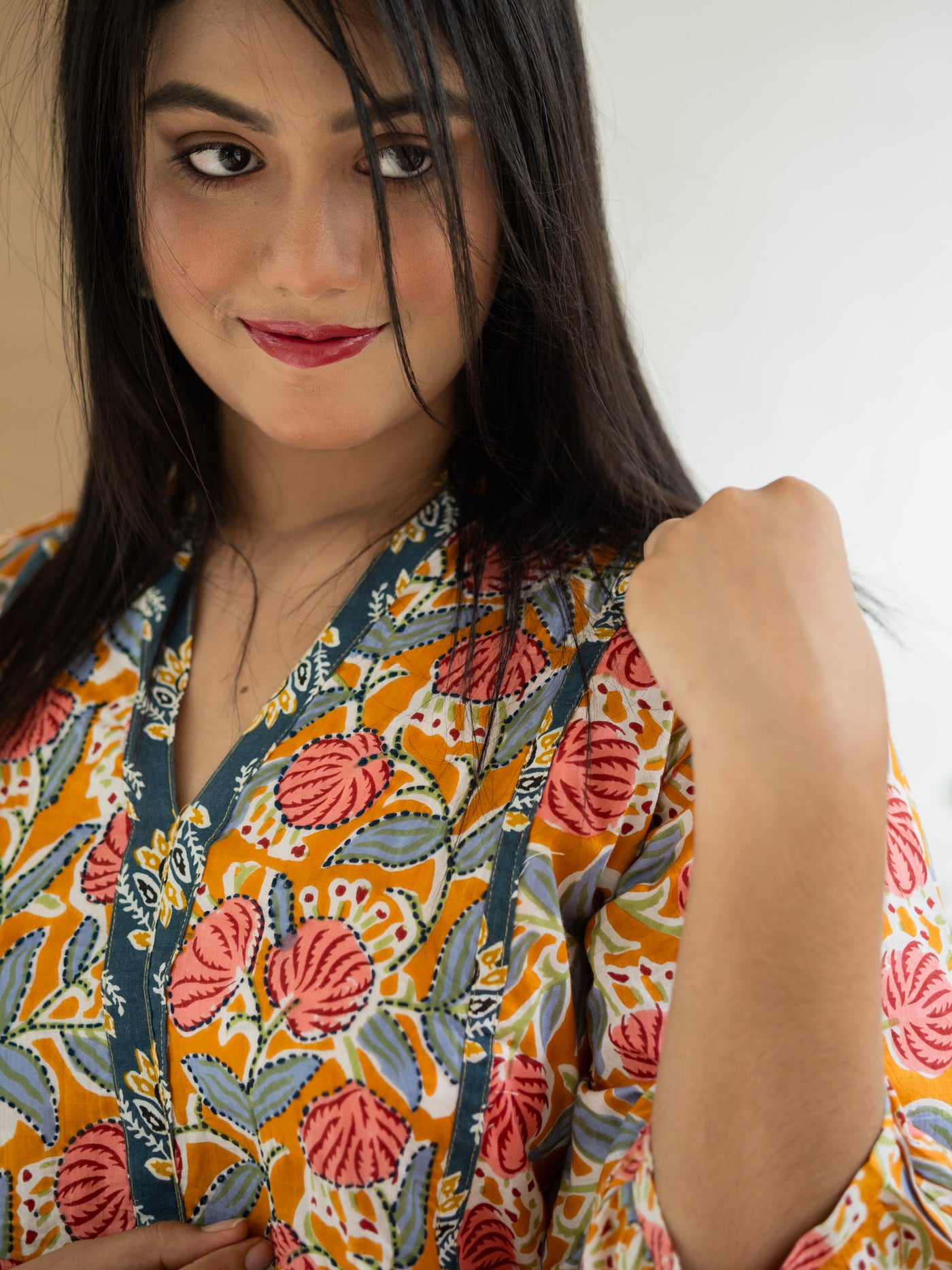 Yellow floral printed top