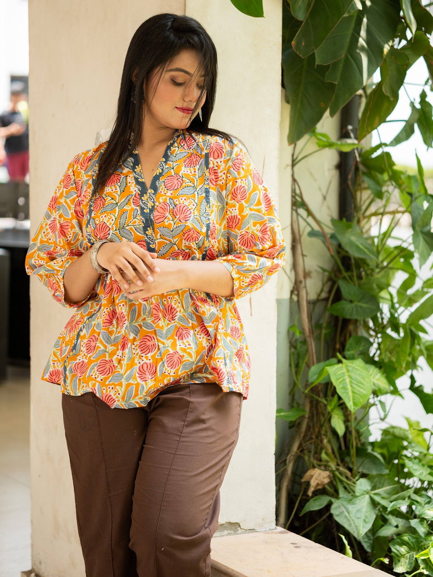 Yellow floral printed top