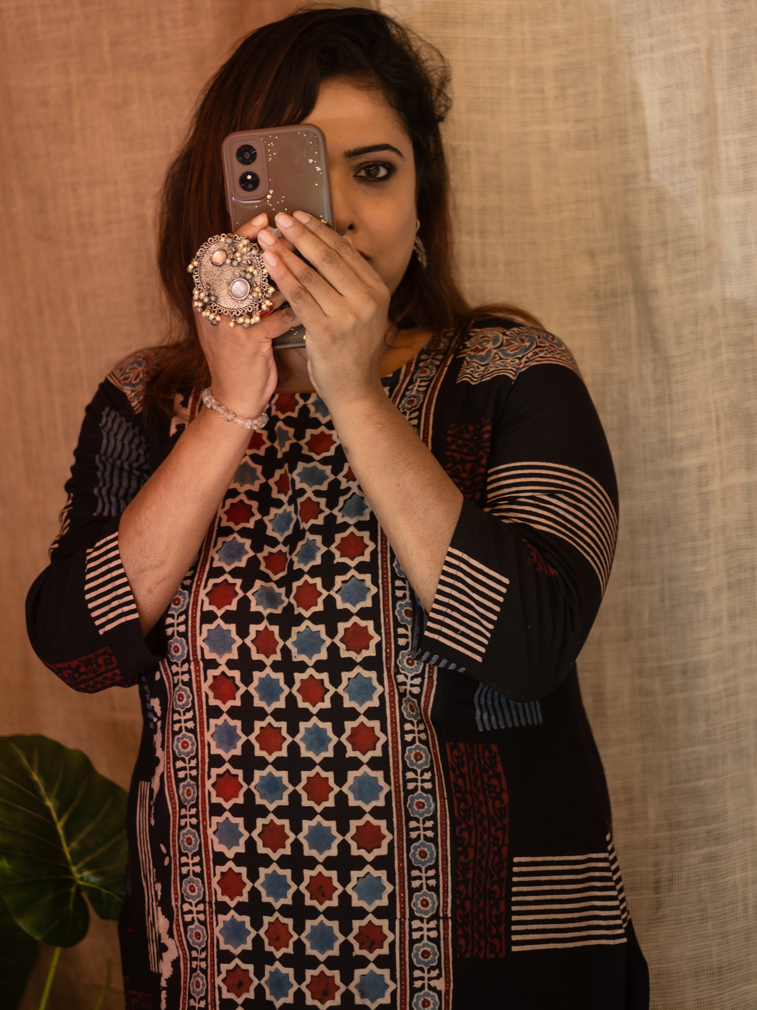 Black Hand-block Printed Cotton Kurta