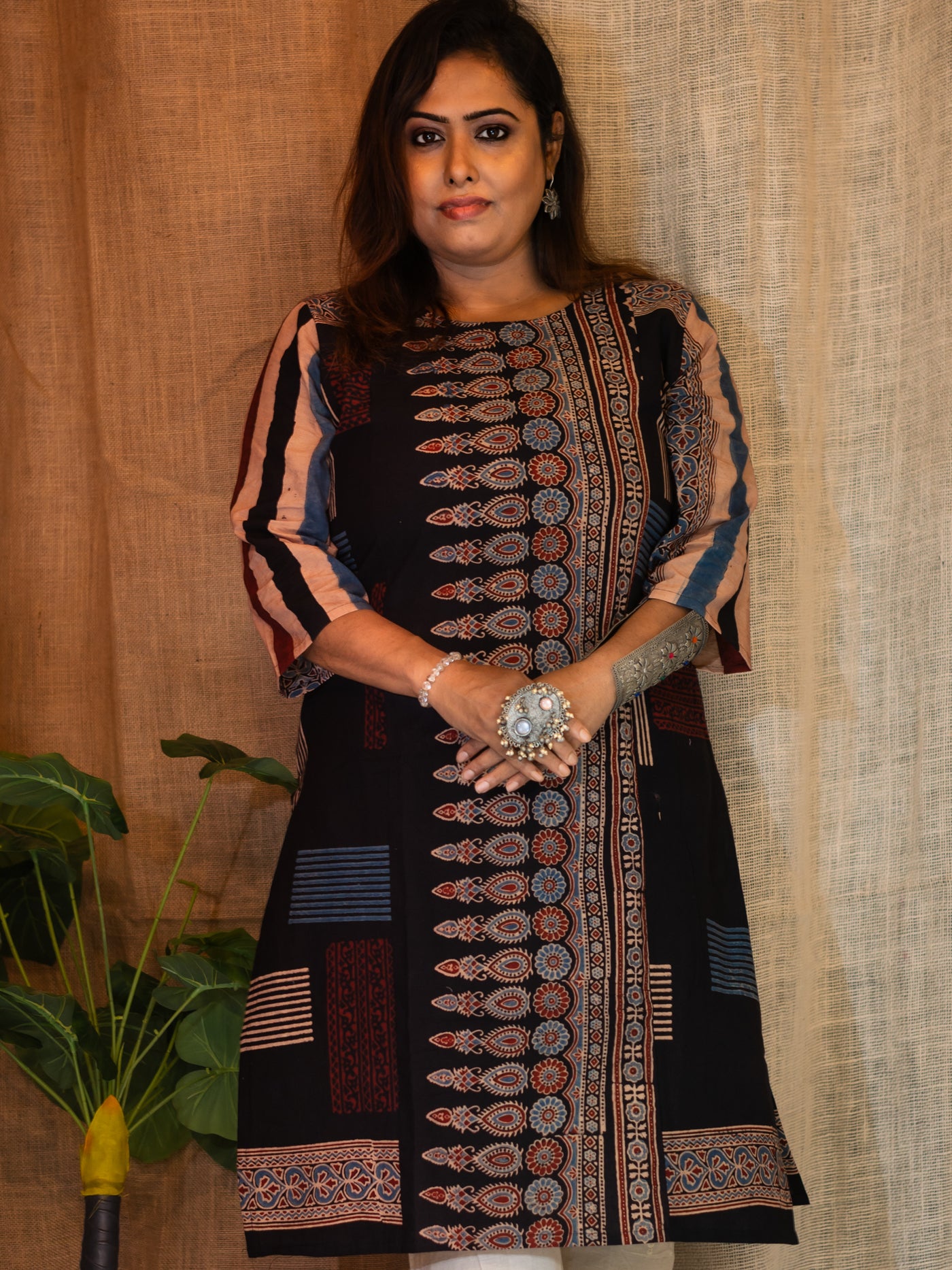 Black Ajrakh Cotton Kurta - Uttariya