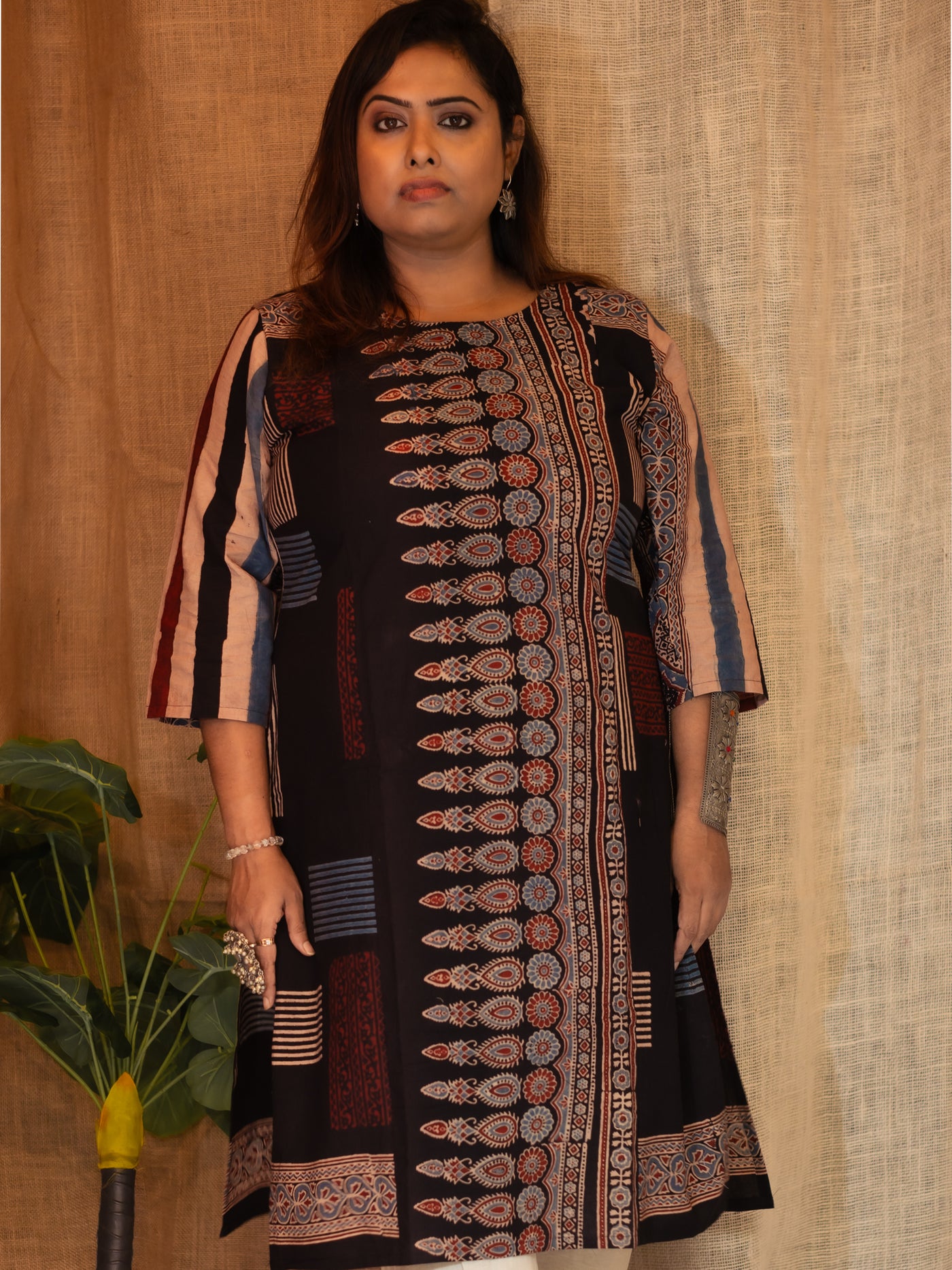 Black Ajrakh Cotton Kurta - Uttariya