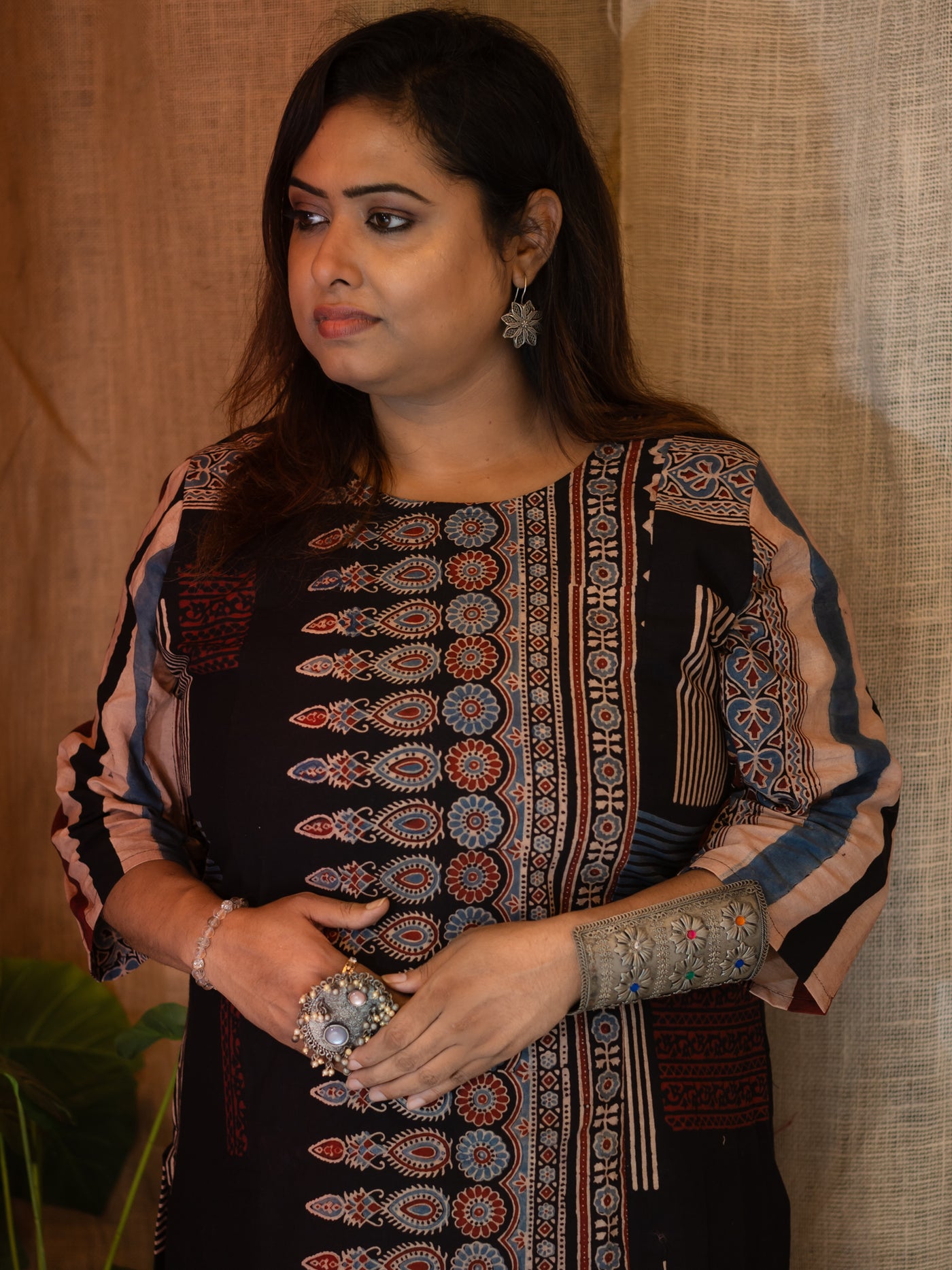 Black Ajrakh Cotton Kurta - Uttariya