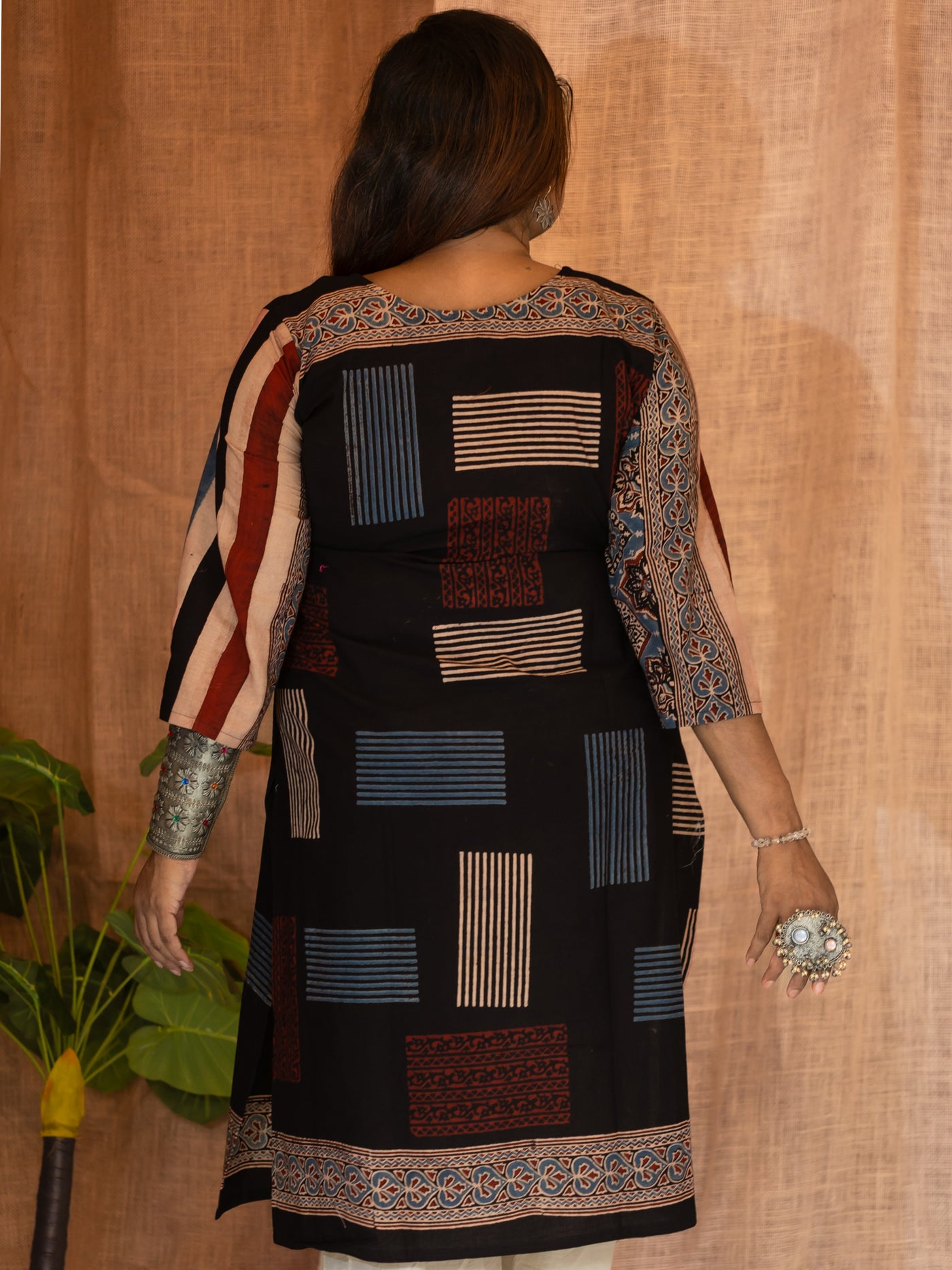 Black Ajrakh Cotton Kurta - Uttariya