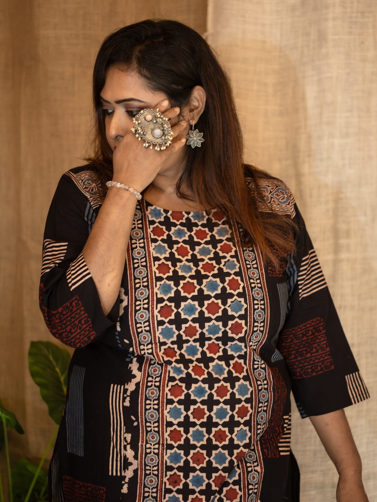 Black Hand-block Printed Cotton Kurta