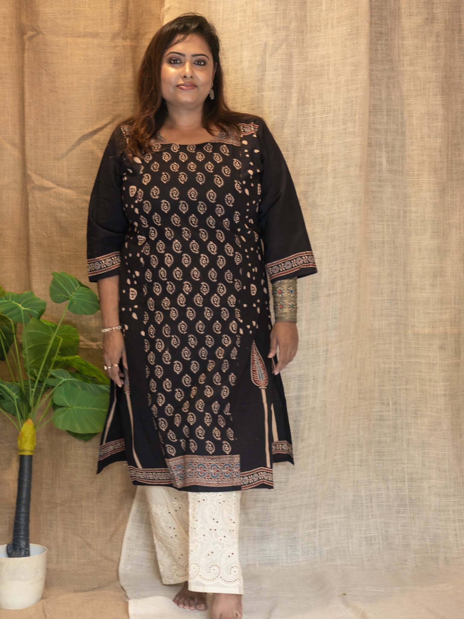 Black Hand-block Design Cotton Kurta