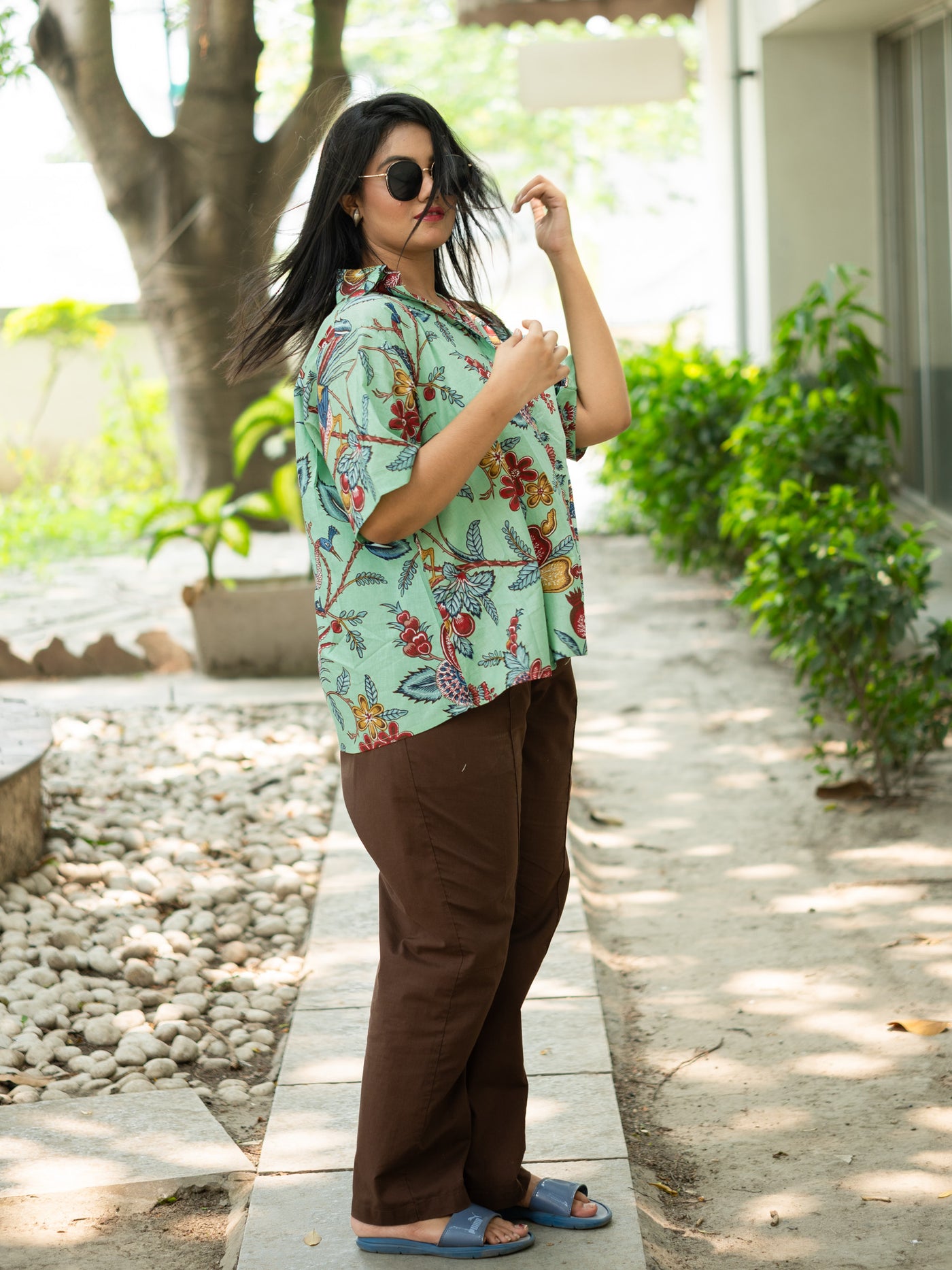 Green printed cotton shirt