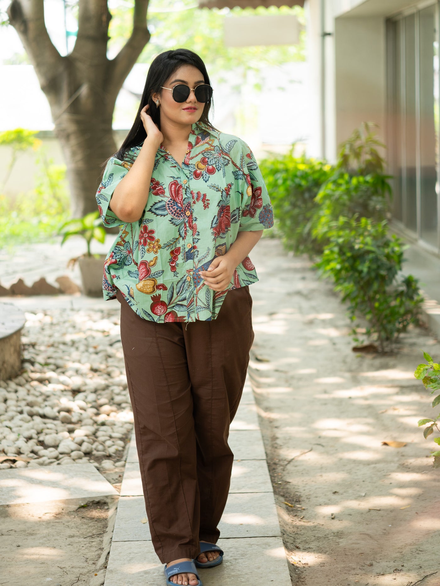 Green printed cotton shirt