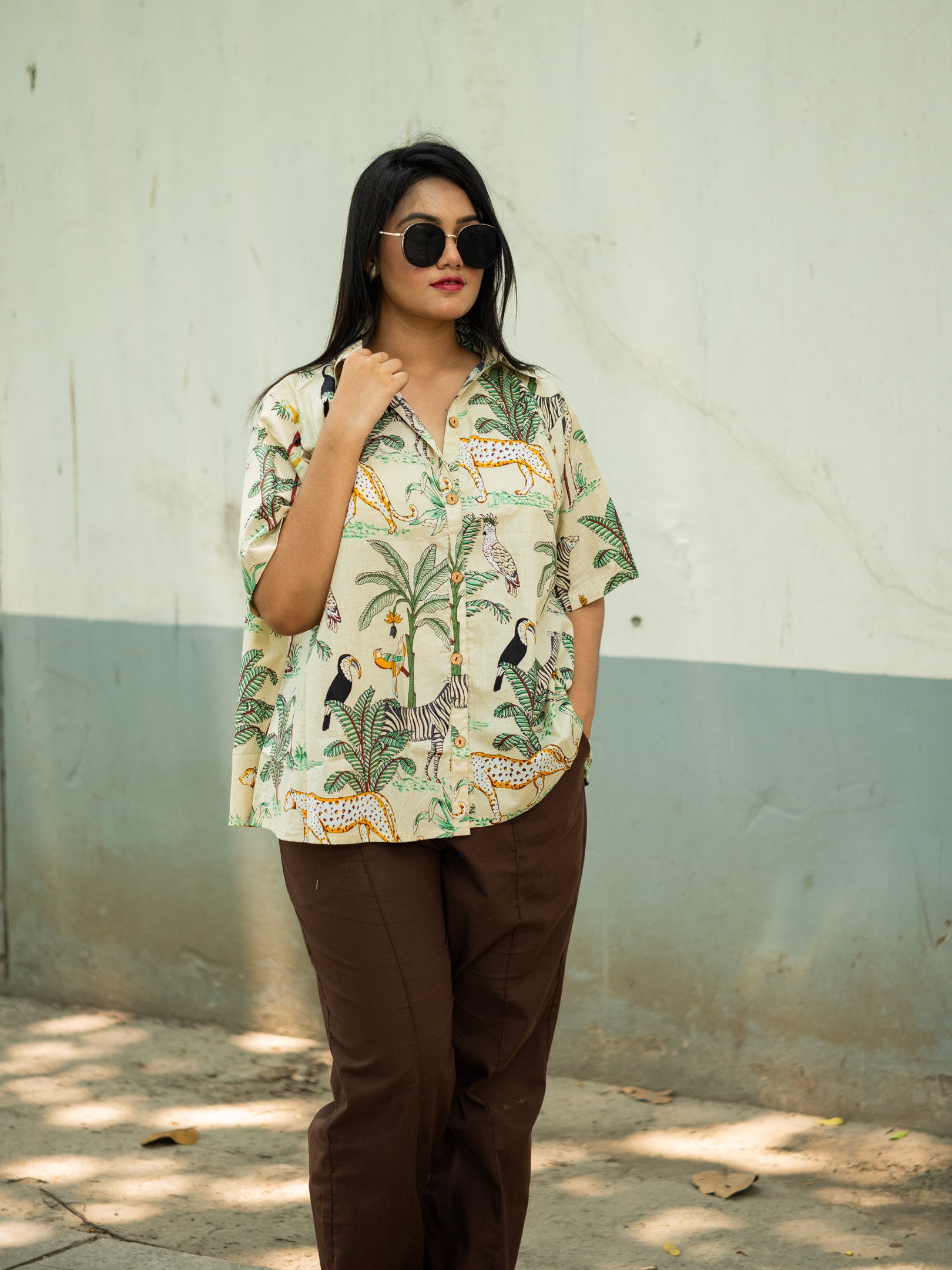 Cream printed shirt