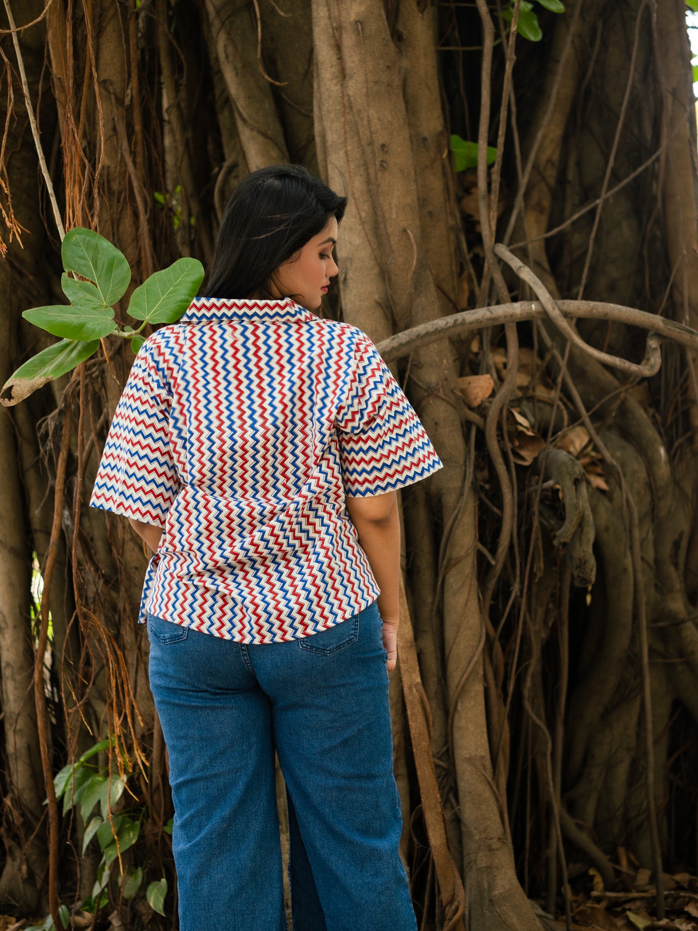 Ajrakh Zigzag printed cotton shirt - Uttariya