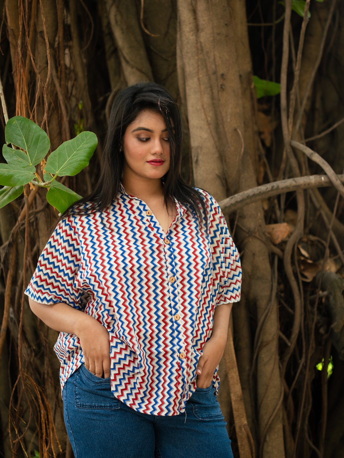 Ajrakh Zigzag printed cotton shirt - Uttariya