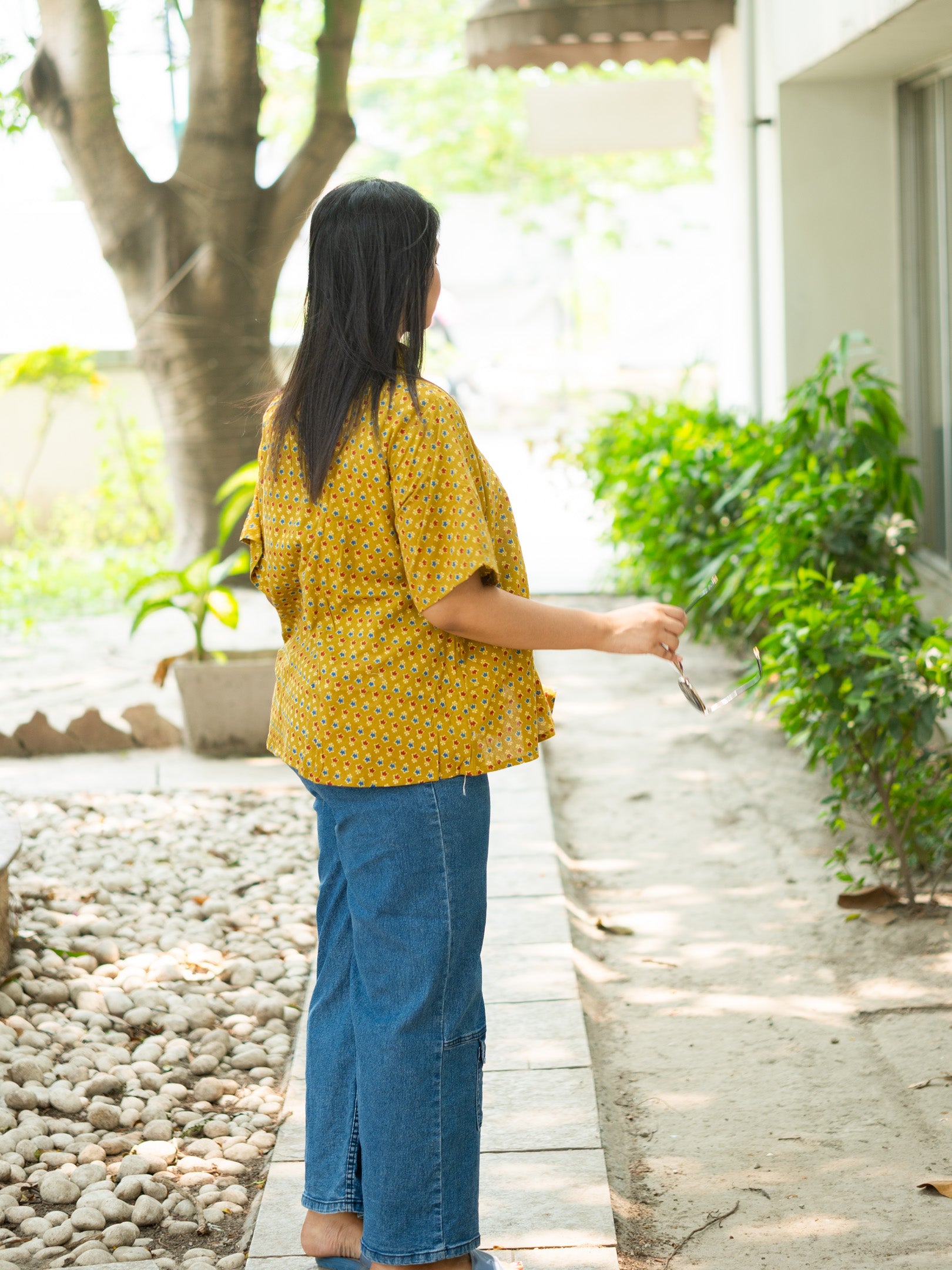 Yellow cotton printed shirt