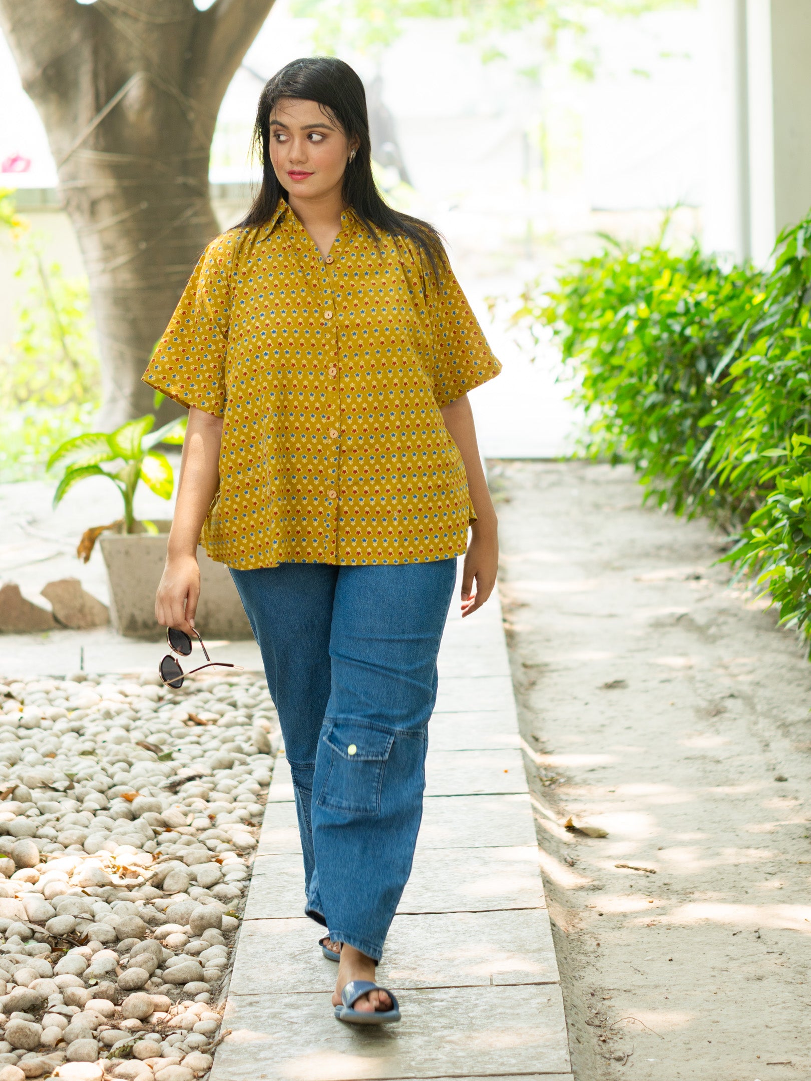 Yellow cotton printed shirt