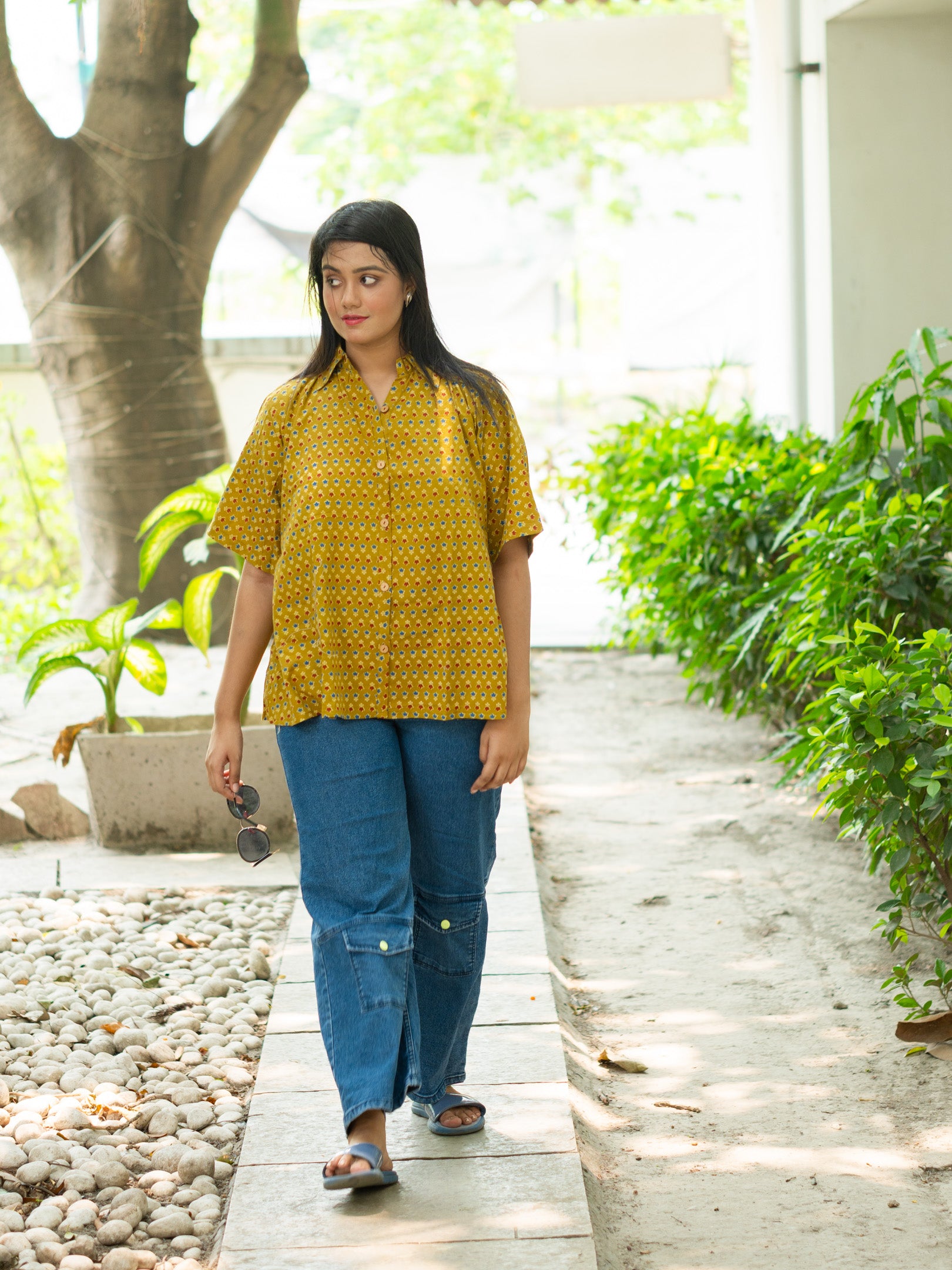 Yellow cotton printed shirt