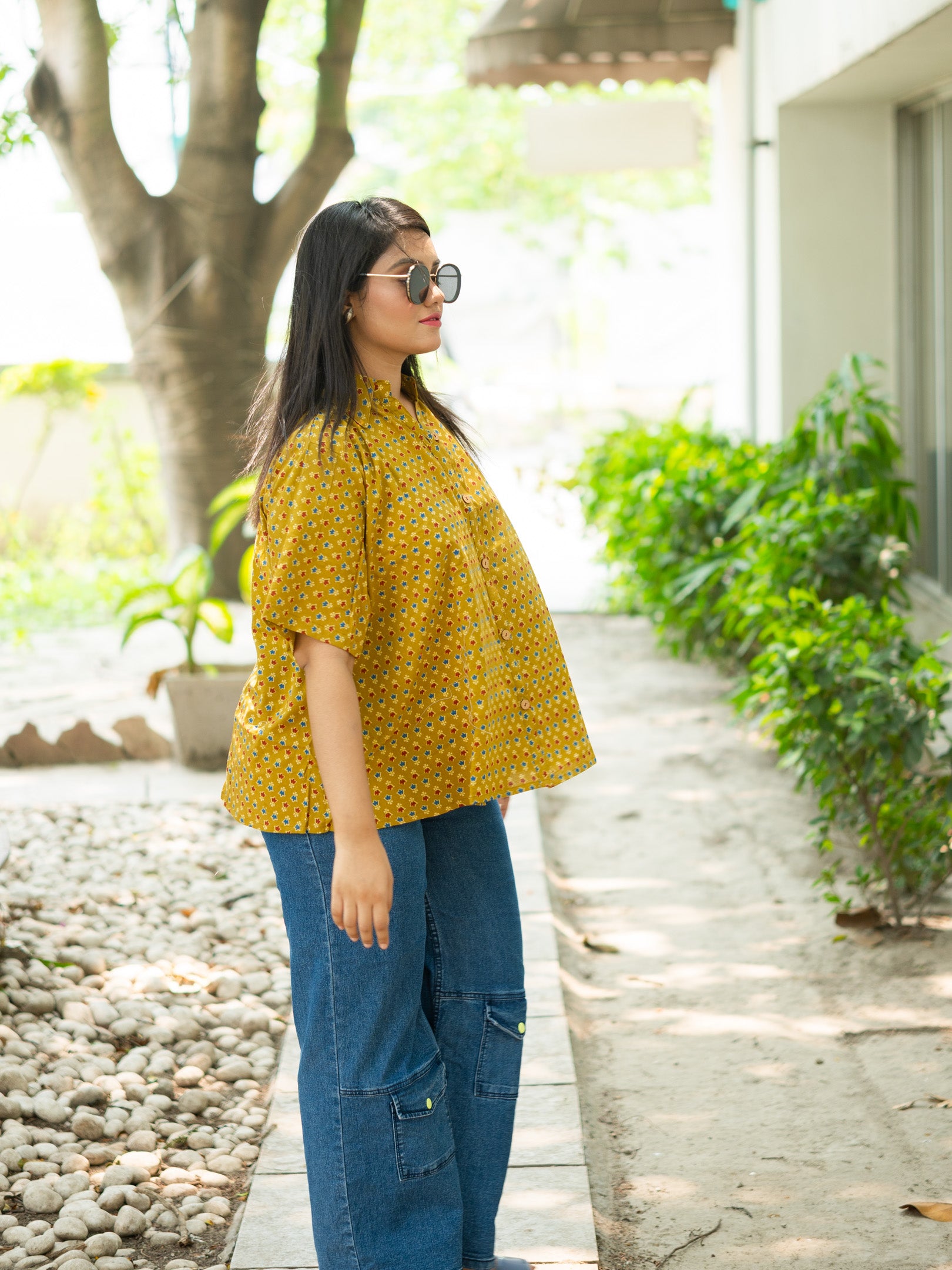 Yellow cotton printed shirt