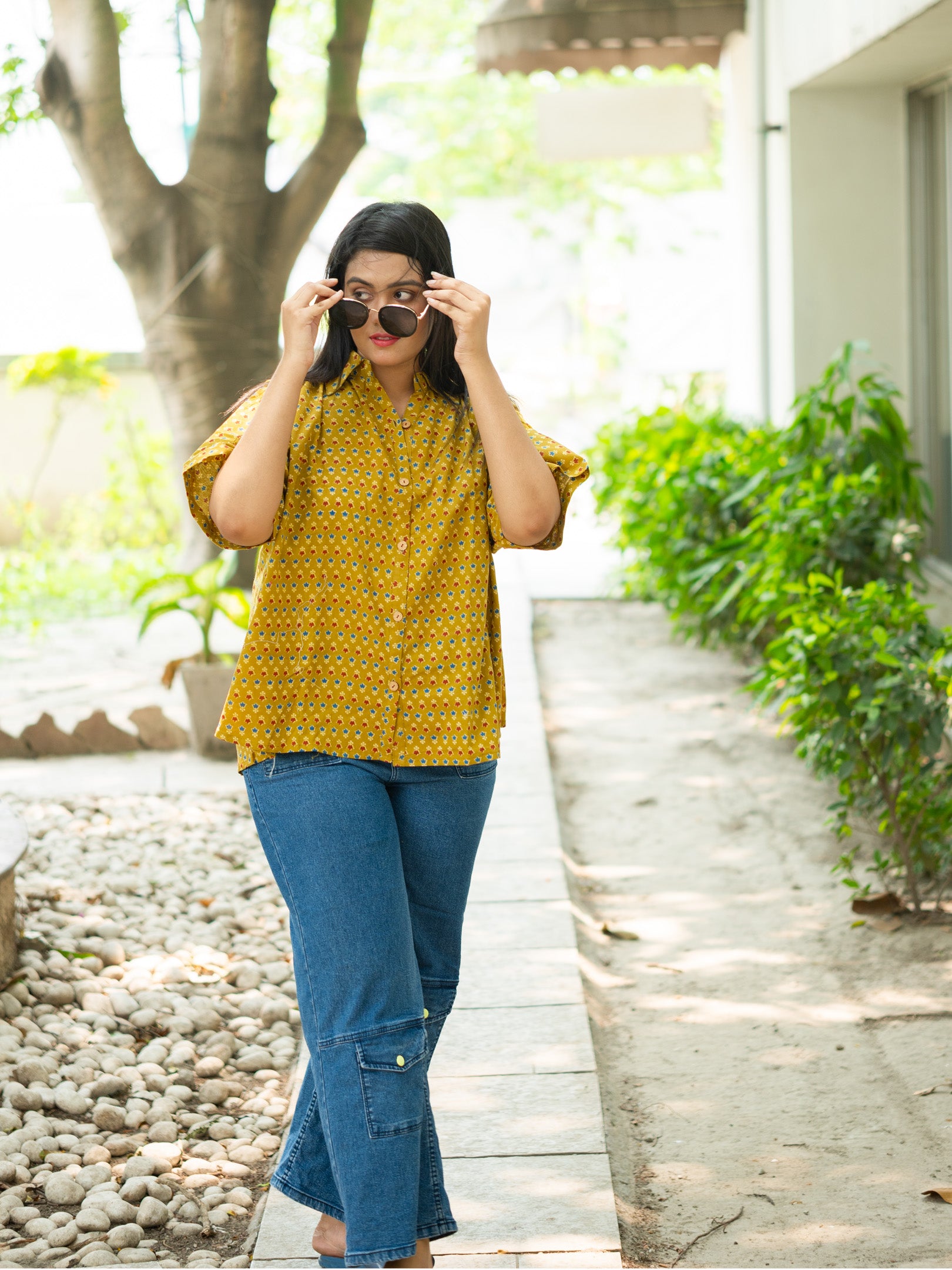 Yellow cotton printed shirt