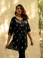 Jet Black Short Hand Crafted Cotton Kurta