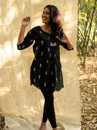 Jet Black Short Hand Crafted Cotton Kurta