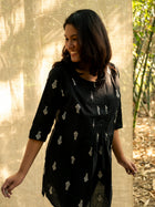 Jet Black Short Hand Crafted Cotton Kurta