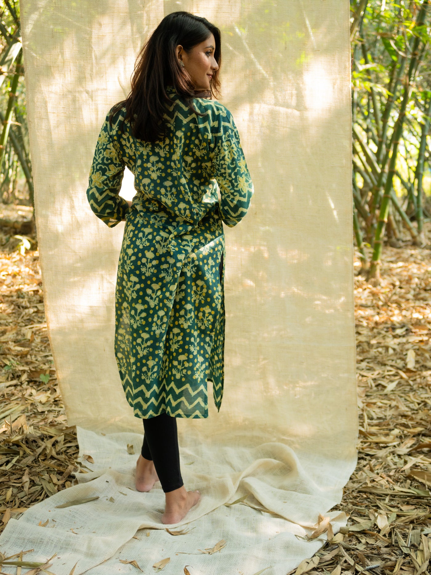Mehendi Green Printed Floral Cotton Kurta