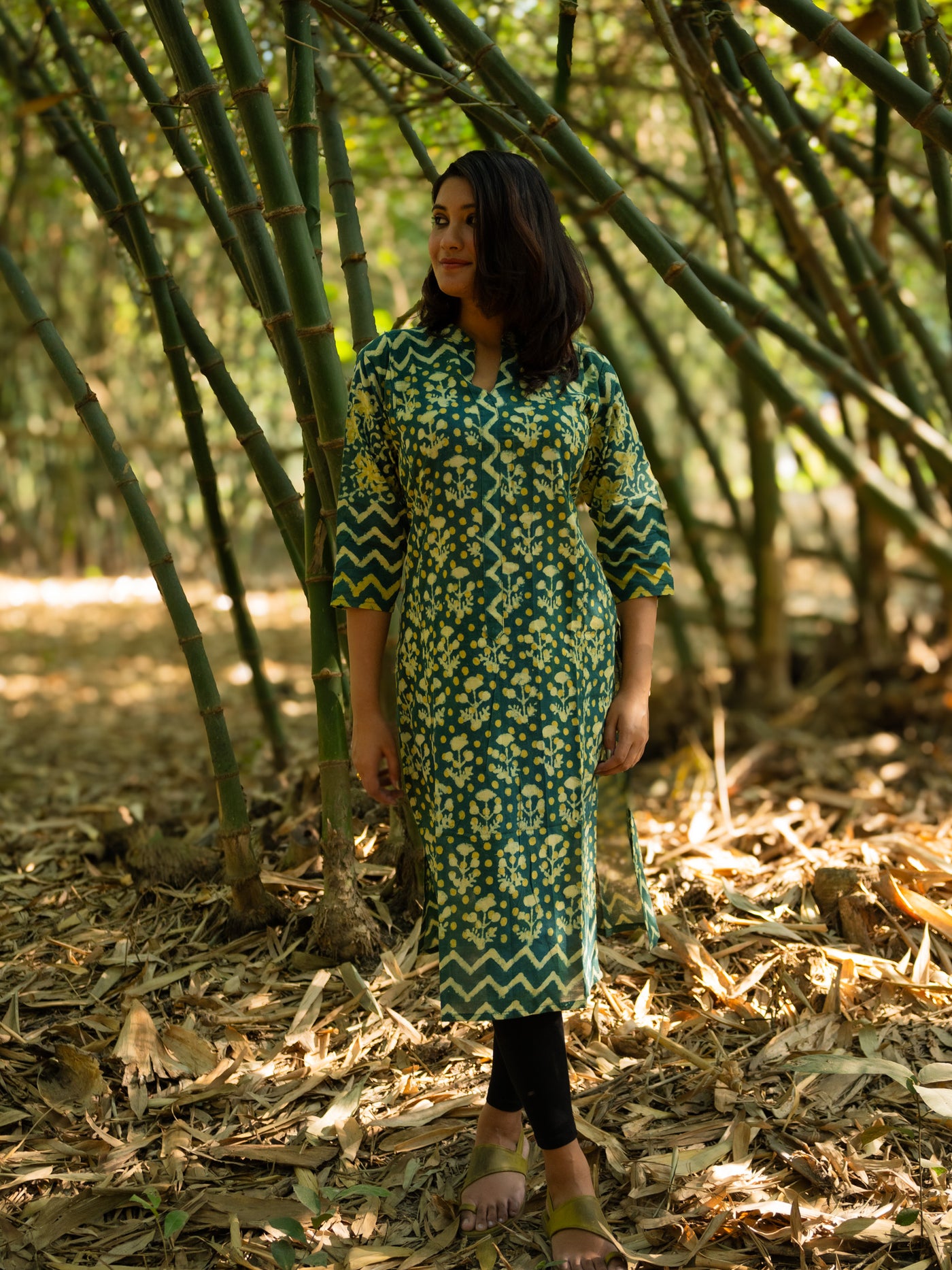Mehendi Green Printed Floral Cotton Kurta
