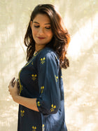 Persian Blue Motifs Print Cotton kurta