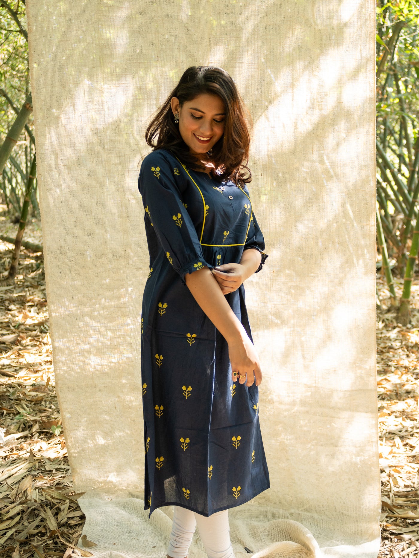 Persian Blue Motifs Print Cotton kurta