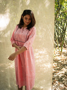 Pink Taarika Print A-Line Cotton Dress