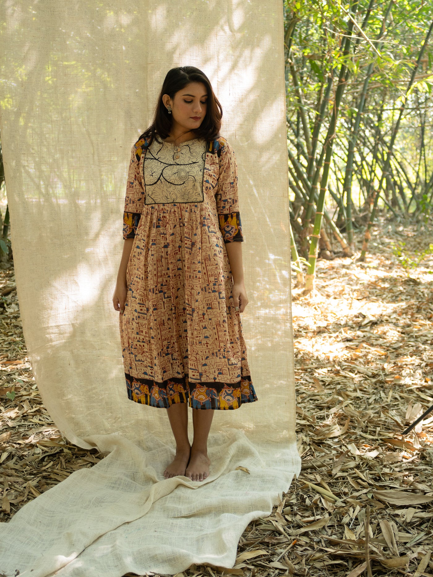 Espresso Kalamkari Print Cotton Dress