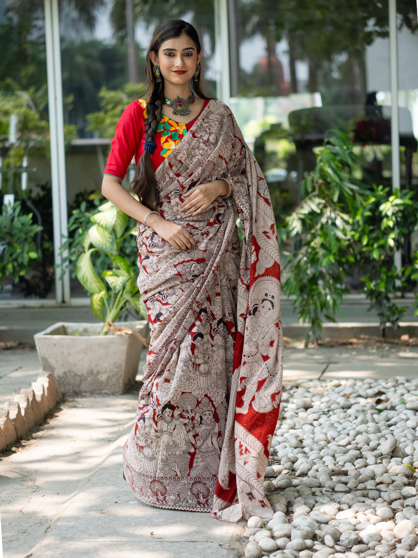 Beetroot Kalamkari Saree