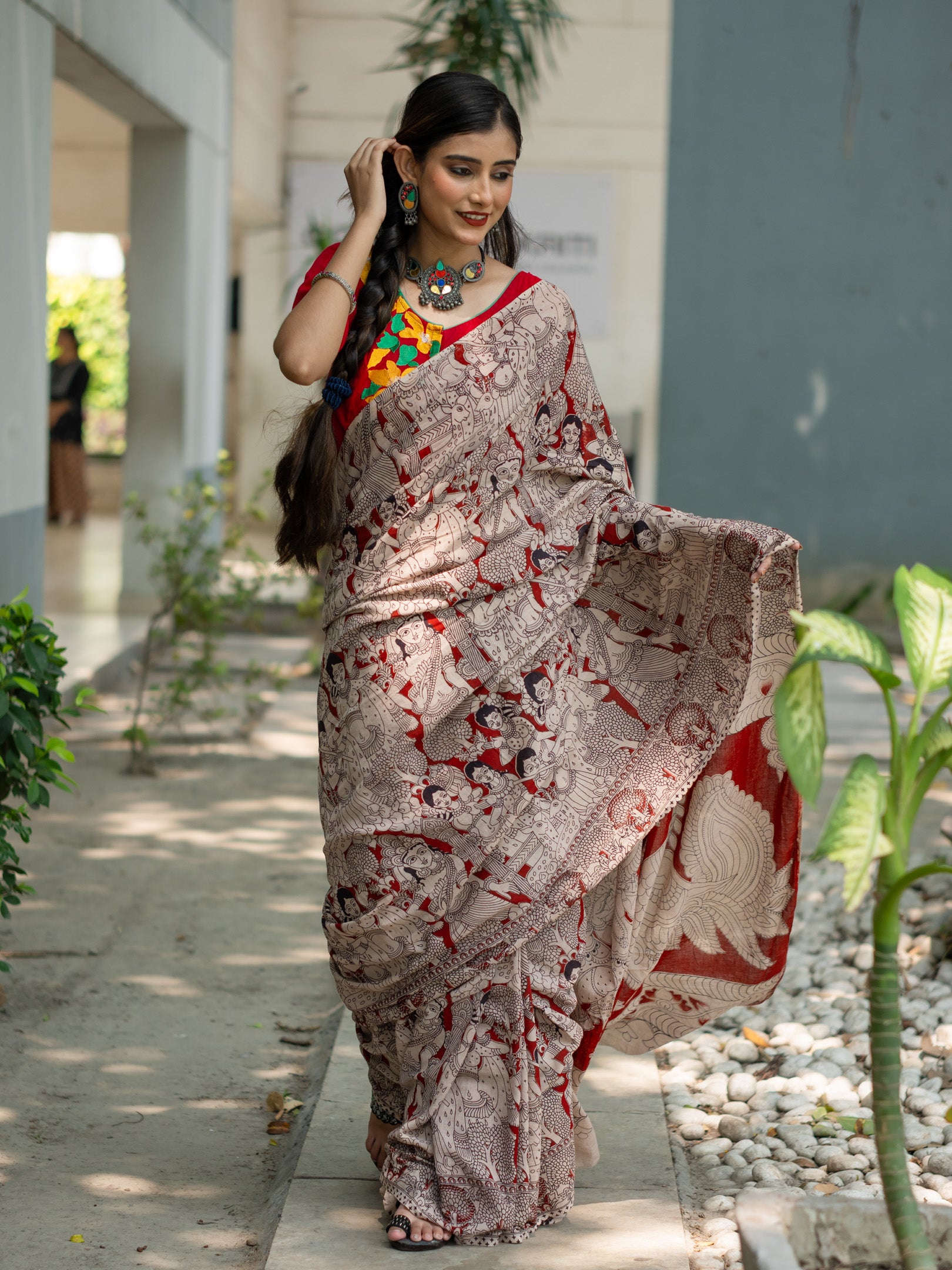 Beetroot Kalamkari Saree
