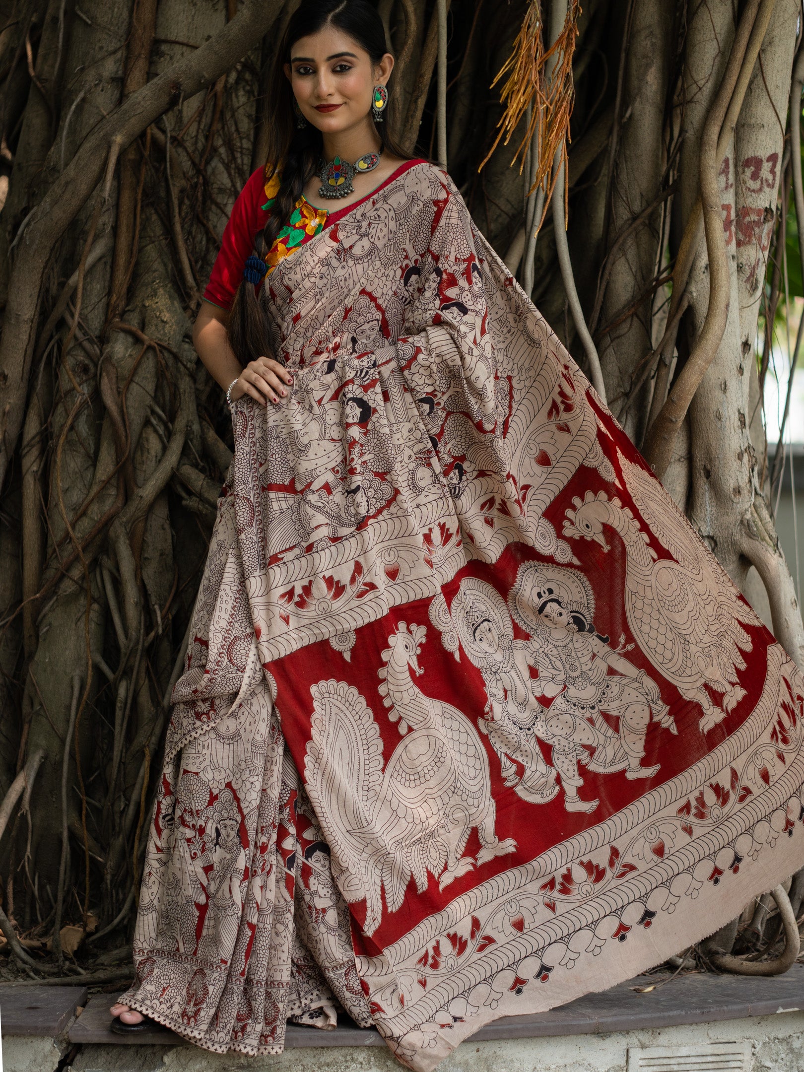 Beetroot Kalamkari Saree