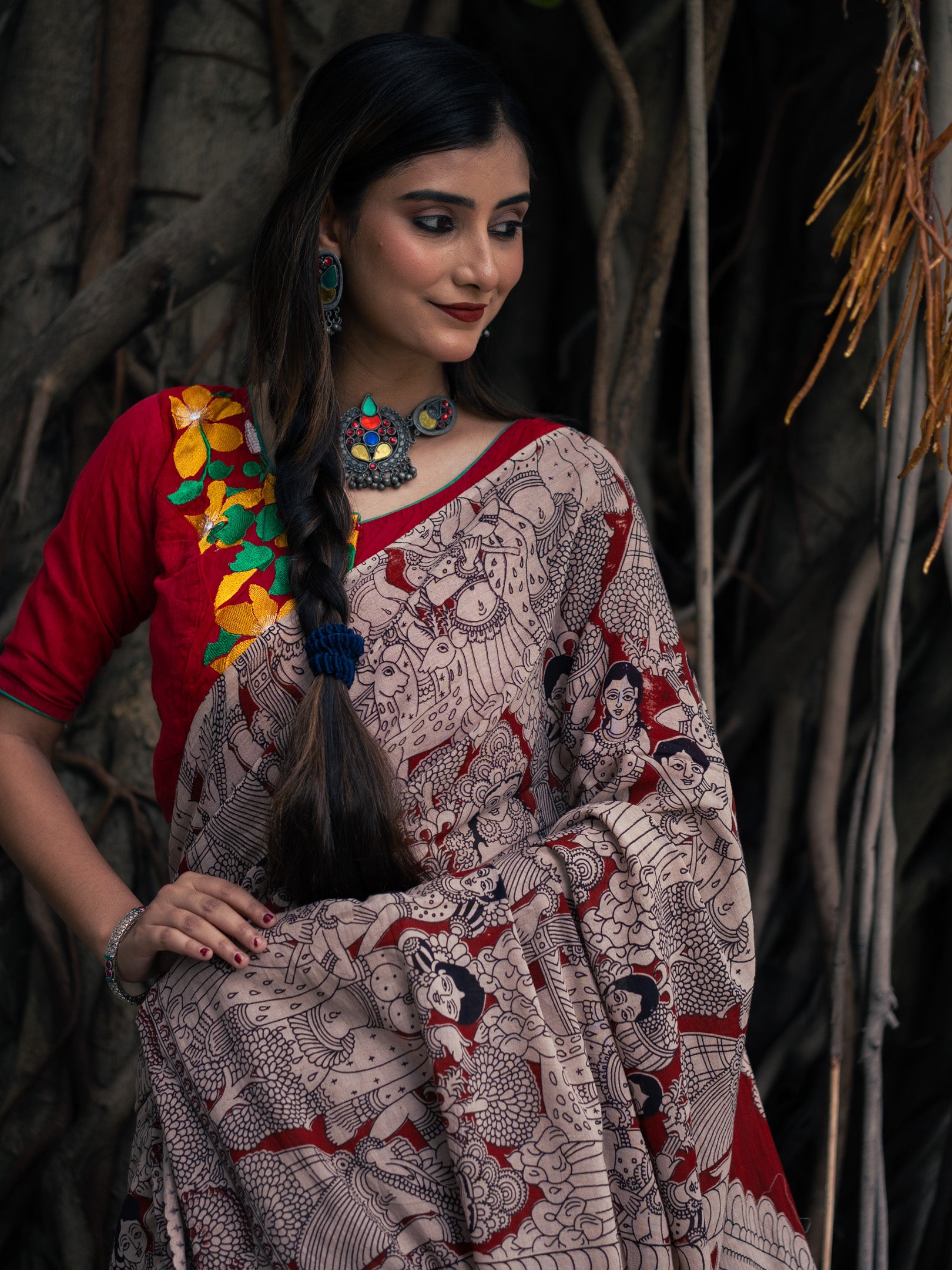 Beetroot Kalamkari Saree