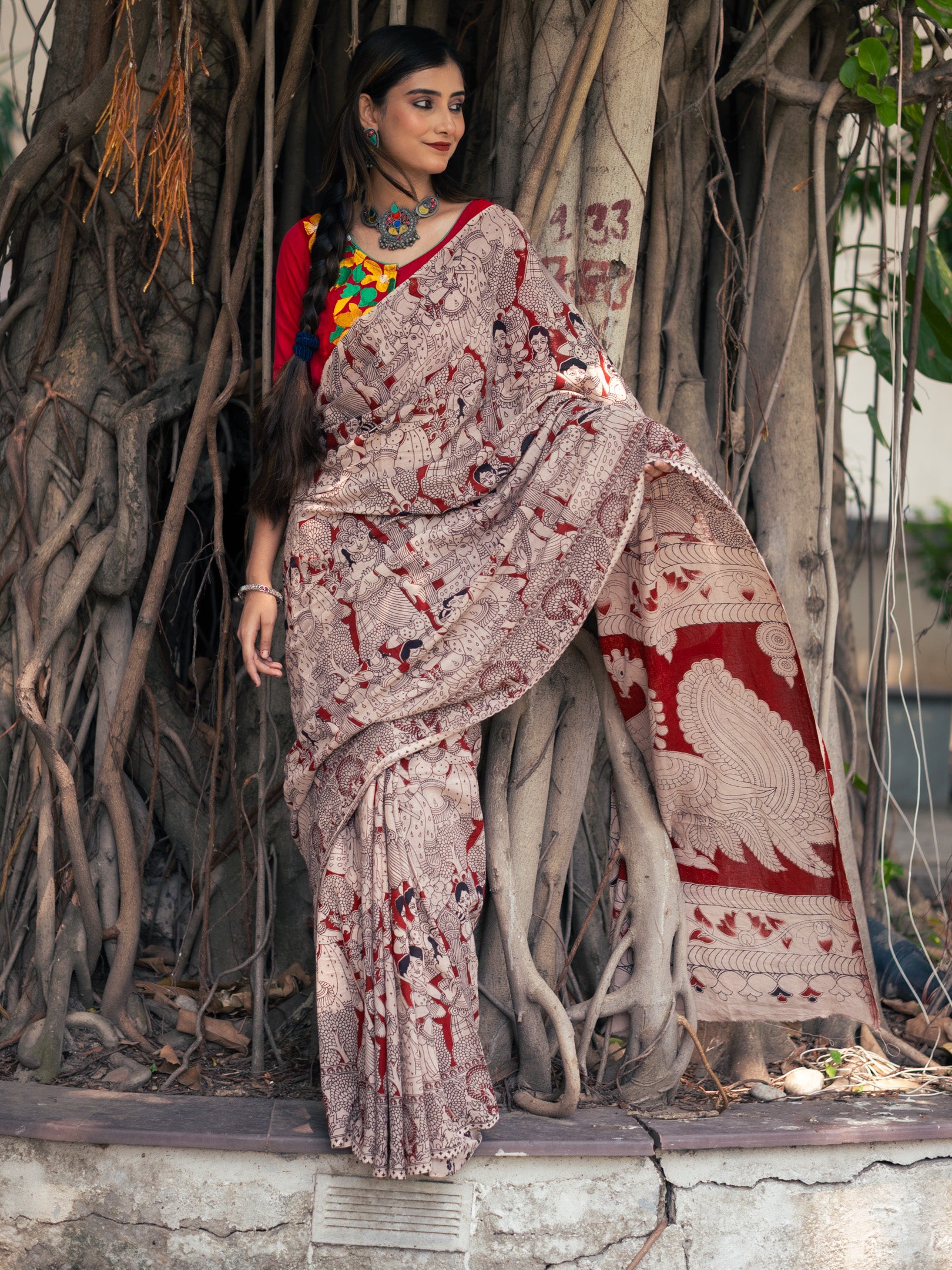 Beetroot Kalamkari Saree