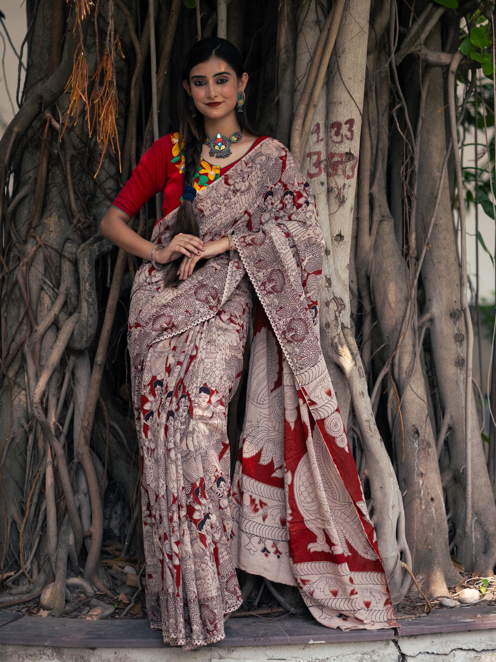 Beetroot Kalamkari Saree