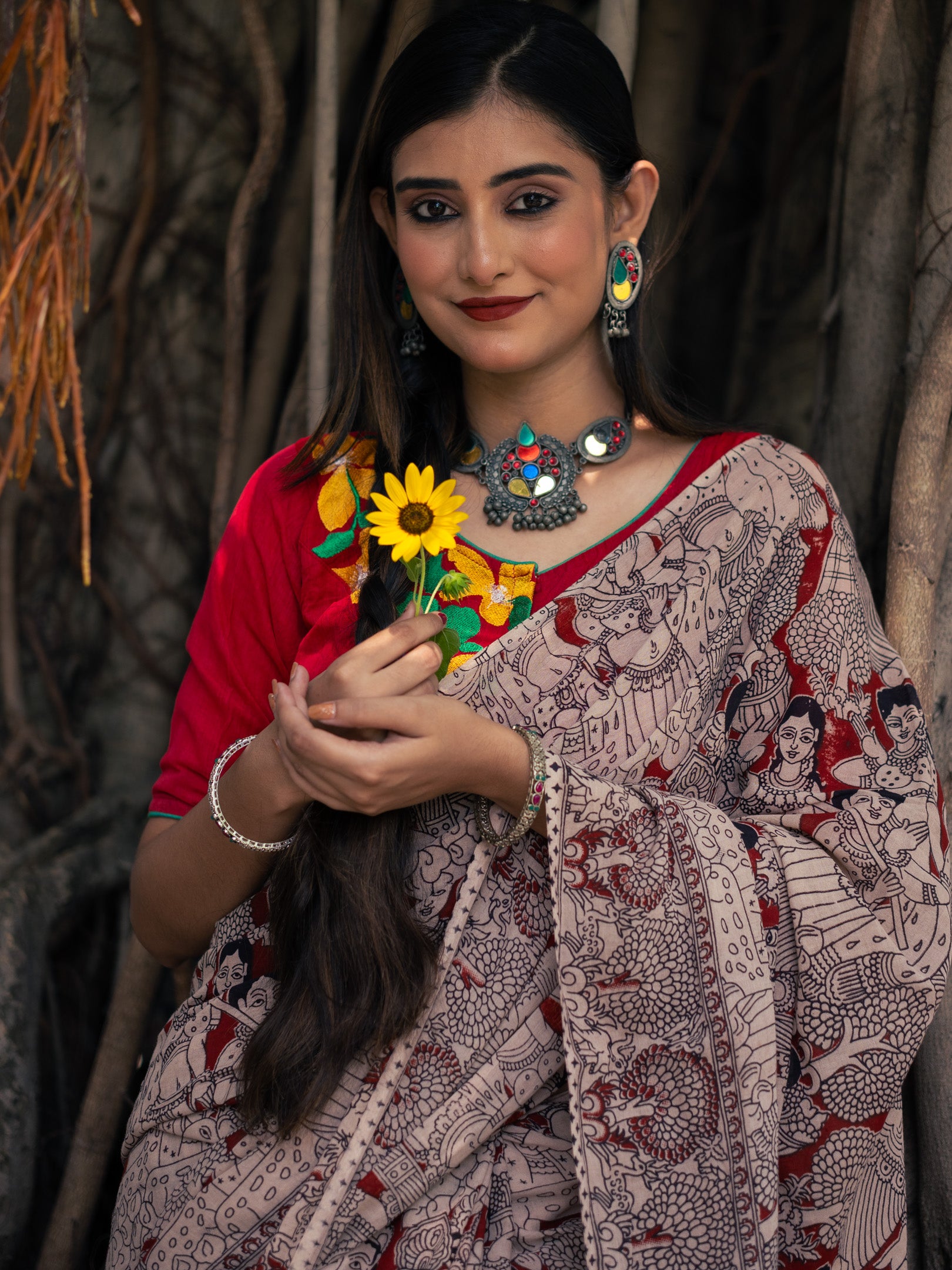 Beetroot Kalamkari Saree