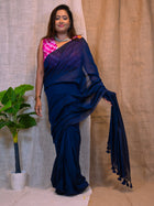 Nocturne Blue Cotton Linen Saree