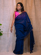 Nocturne Blue Cotton Linen Saree