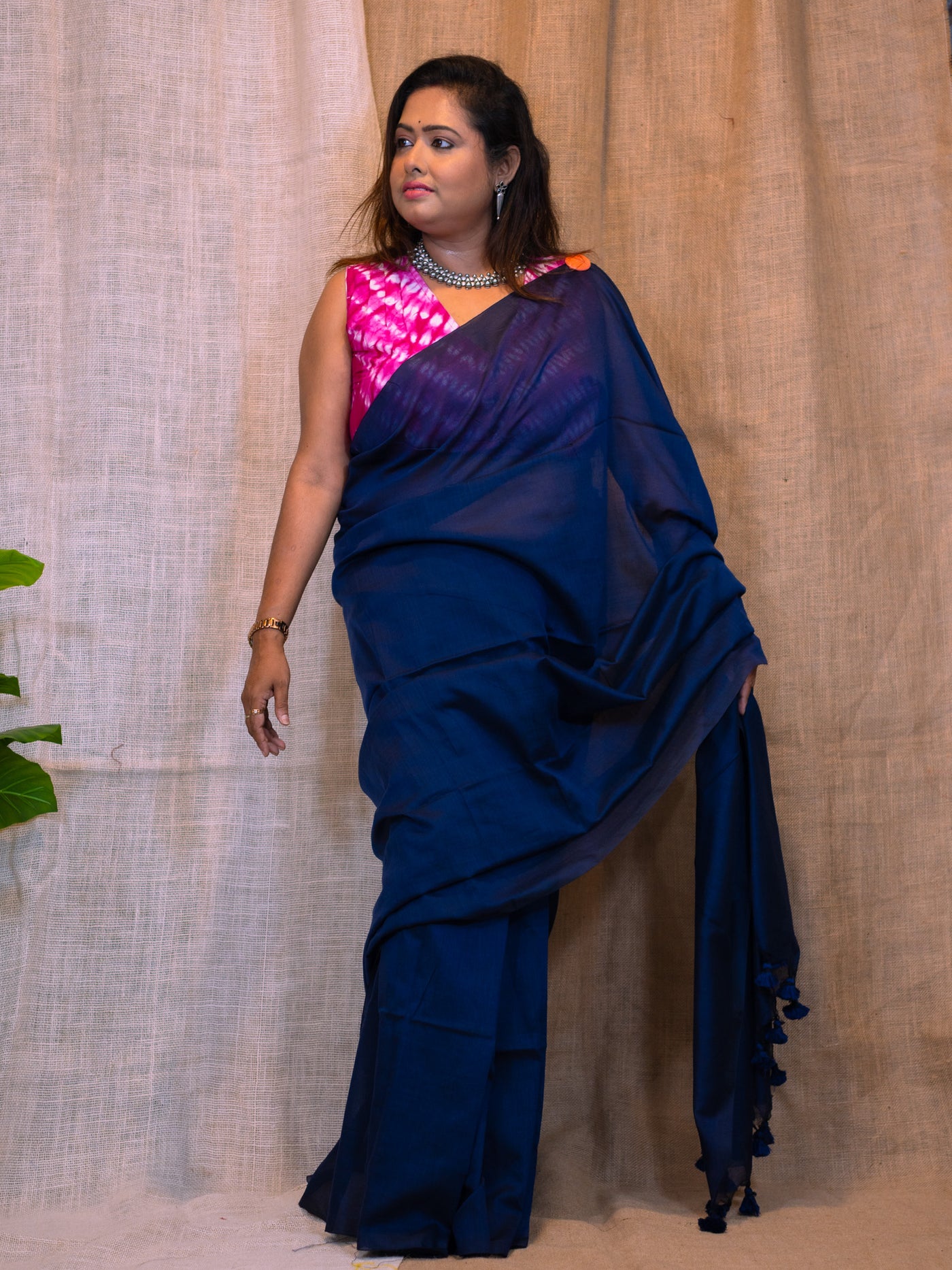 Nocturne Blue Cotton Linen Saree