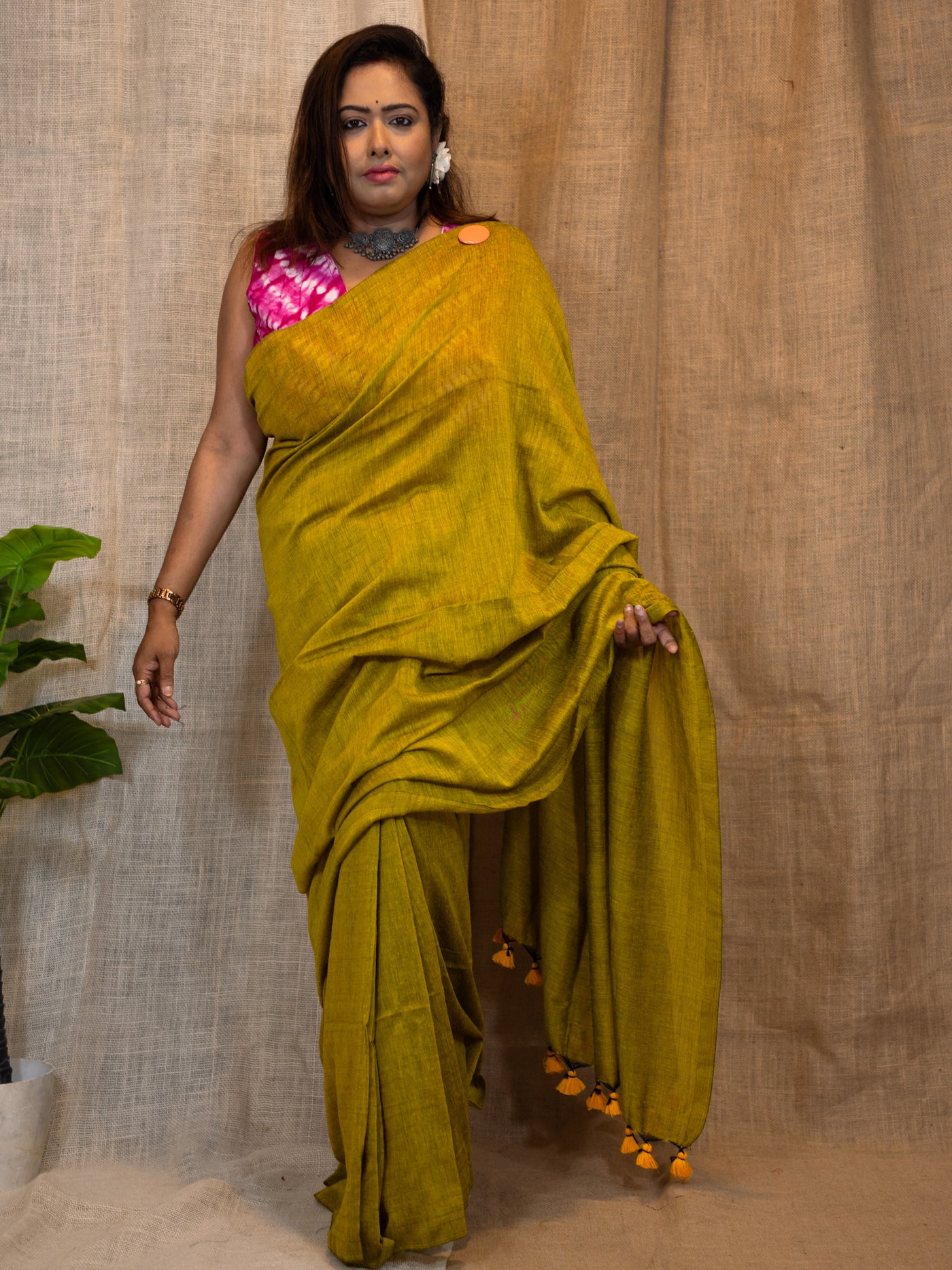 Linen Gold Luster Cotton Saree