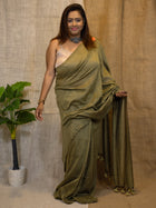 Khaki Linen Veil Cotton Saree