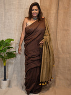 Bistre Brown Luxe Cotton Linen Saree