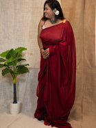 Cordovan Maroon Cotton Linen Saree