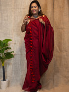 Cordovan Maroon Cotton Linen Saree
