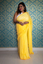 Basonti — Handwoven Mul Cotton Check Saree - Uttariya