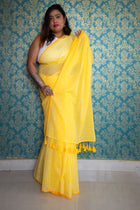 Basonti — Handwoven Mul Cotton Check Saree - Uttariya