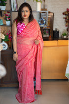 Red checkmate Saree - Uttariya