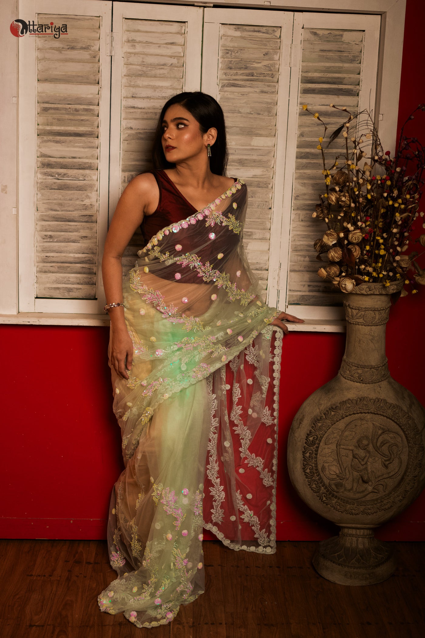 Golden Heritage Zardosi Drape Designer Saree - Uttariya