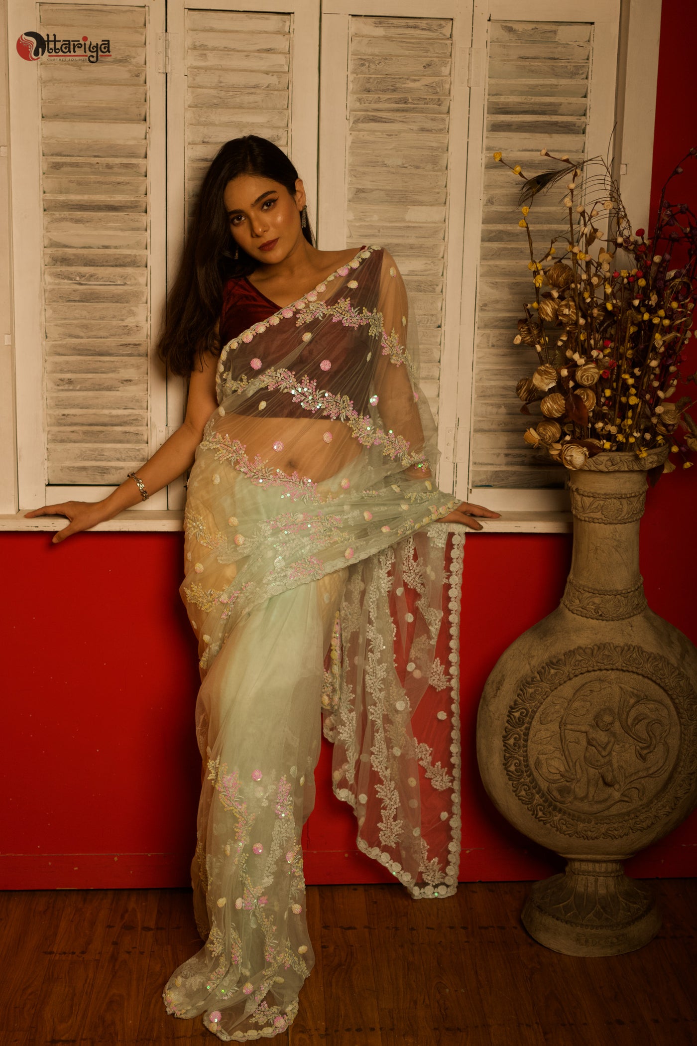 Golden Heritage Zardosi Drape Designer Saree - Uttariya