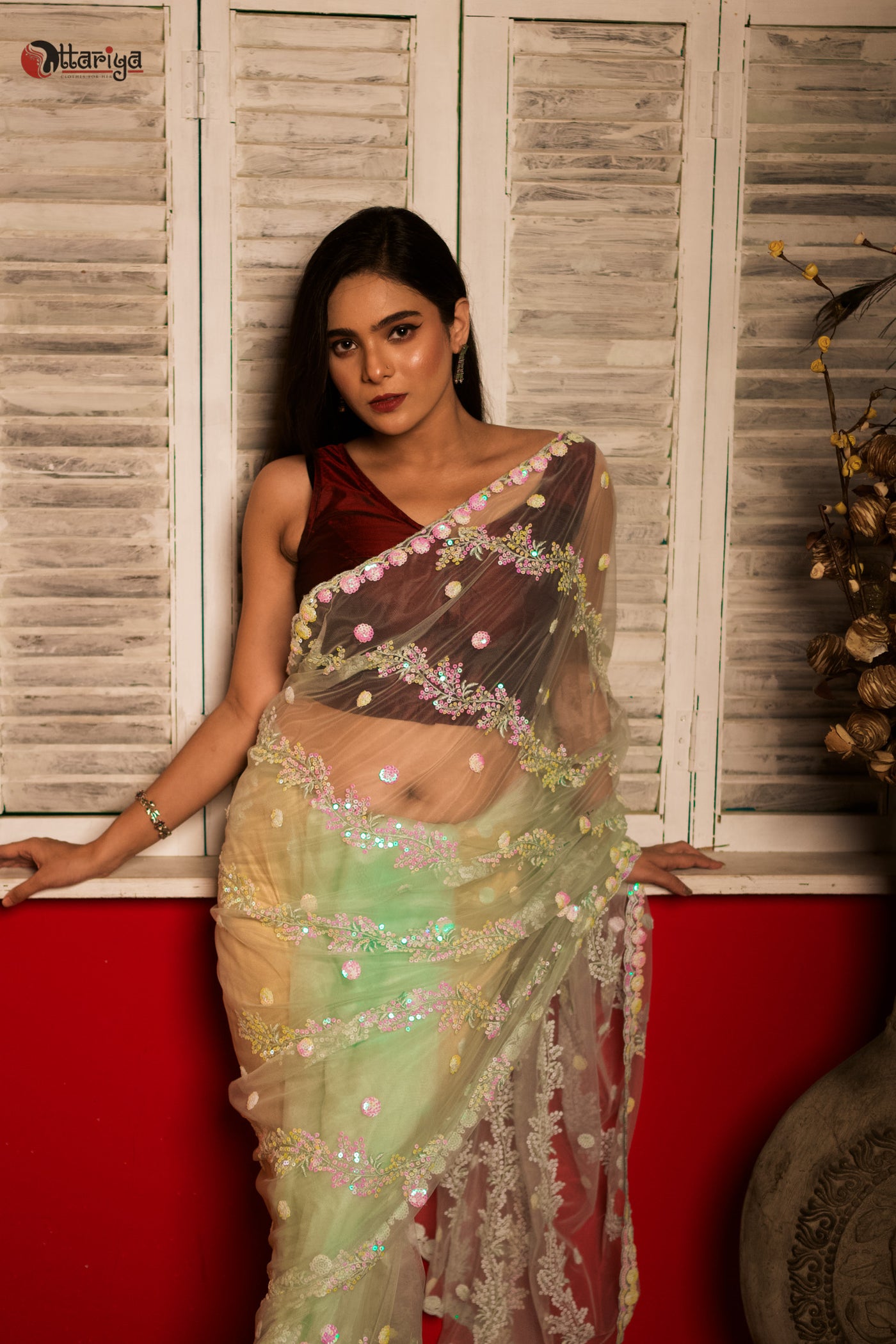 Golden Heritage Zardosi Drape Designer Saree - Uttariya